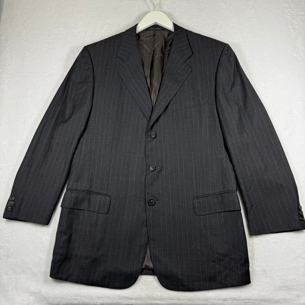 Valentino Boutique Mens Charcoal Gray Pinstripe Wool Blazer Suit Jacket IT 54